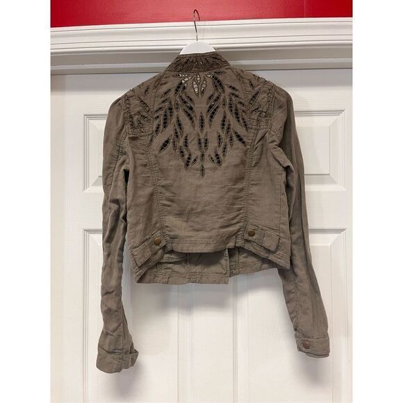 Free People Olive Lace Side Zip Jacket sz 4 - Picture 5 of 6